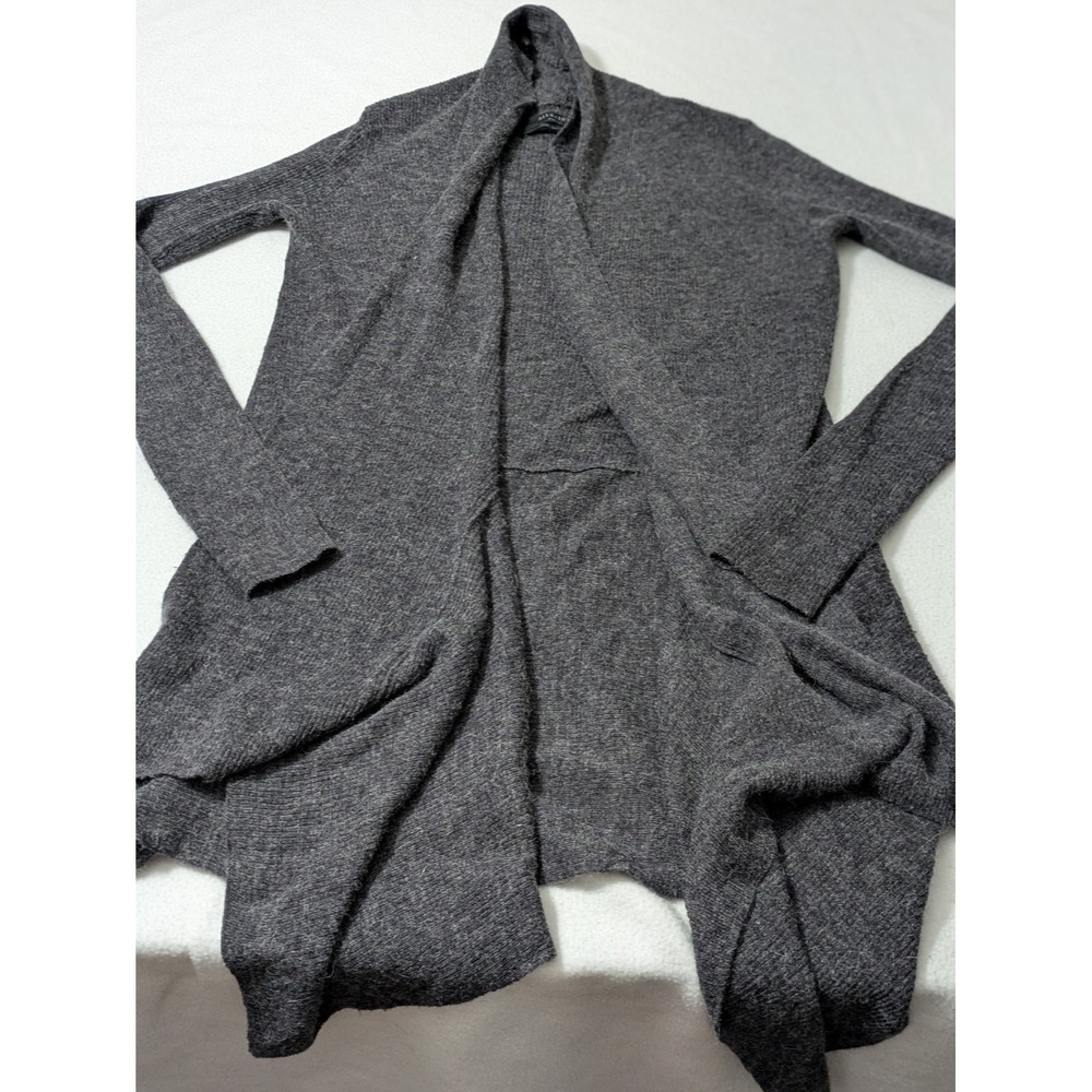 AllSaints Women's SMALL Mode Merino Wool Open Front Cardigan Gray Lightweight